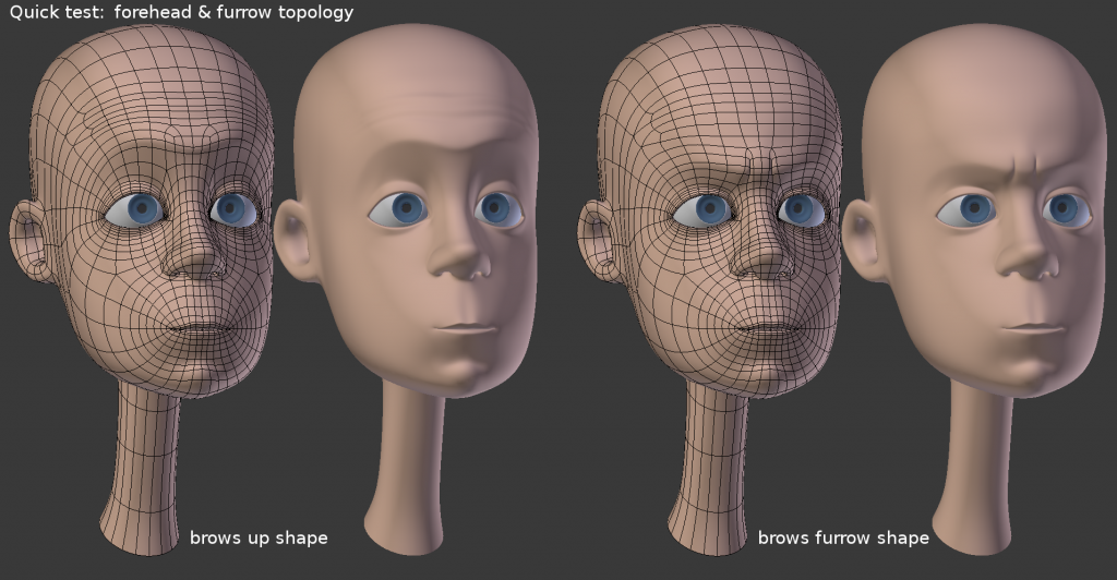 Testing out forehead and furrow topology for crease definition.