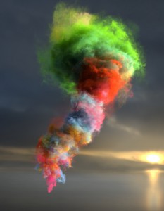 Colored smoke tornado